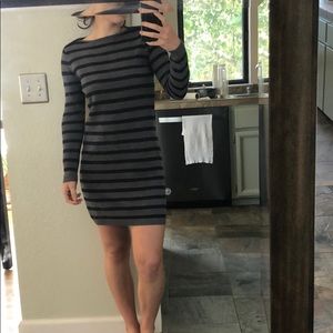 Black and grey striped sweater dress